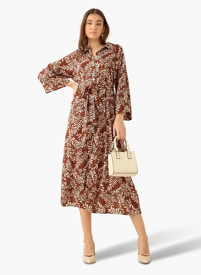 سبلاش فيڤ Leaf Print Viscose Women Shirt Dress with Belt